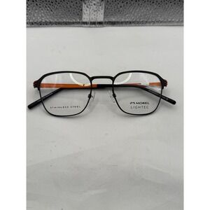 Morel Lightec Eyeglasses Frames Mens Black Orange Stainless Steel Rectangular‎